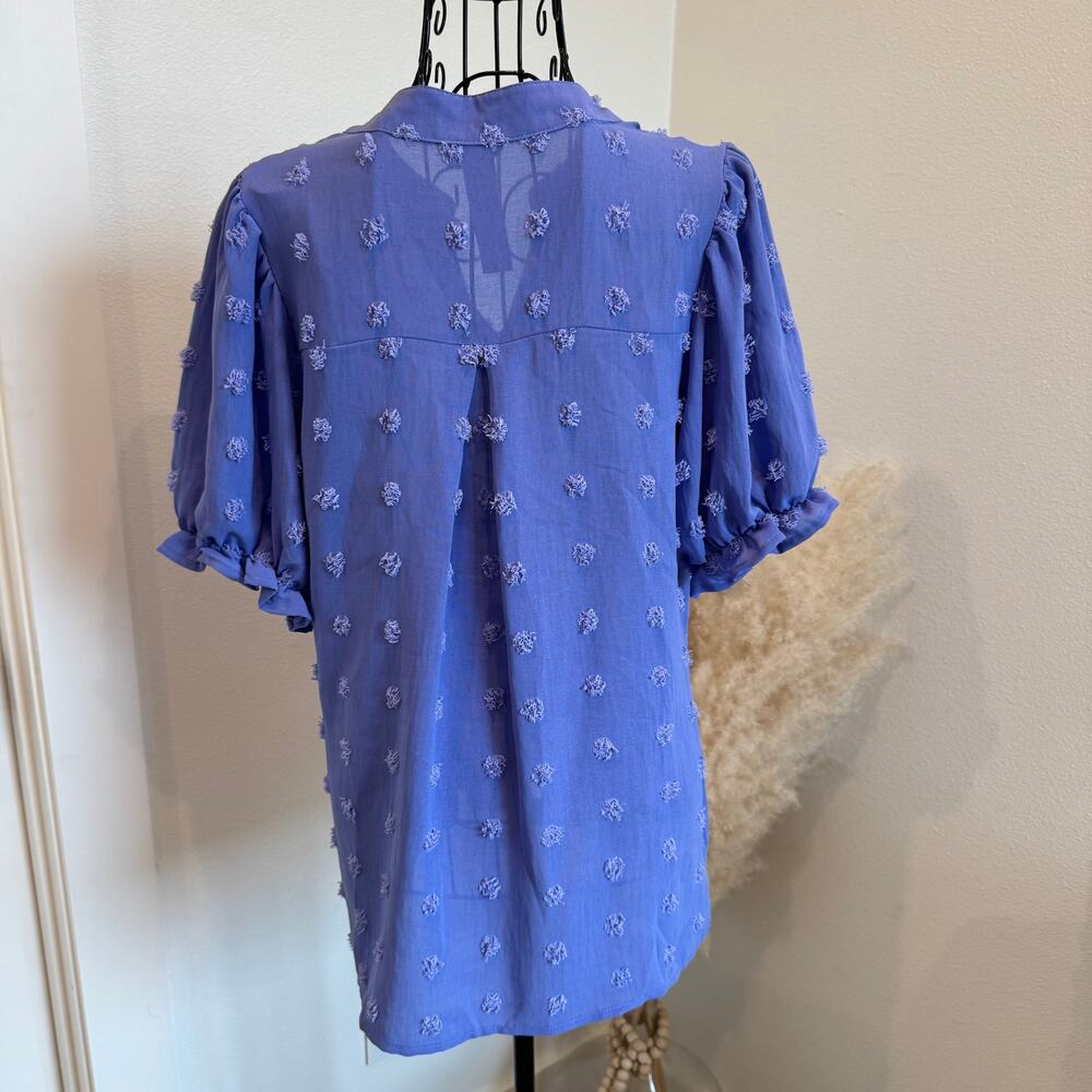 Blooming Jelly Boutique Purple Swiss Dot Chiffon Feminine Puff Sleeve Blouse-Med - Picture 6 of 7